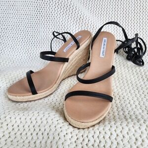 Chelsea and Violet Mariah Black Wrap Espadrille Sandals Women's Size9